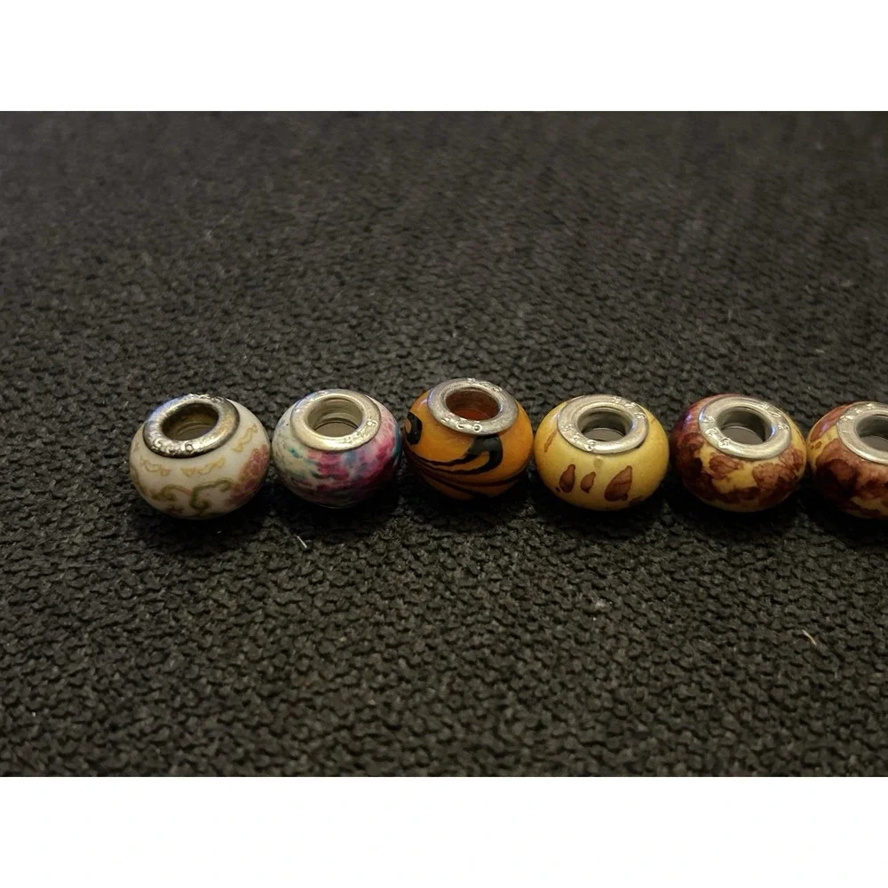 Lot of 6 Sterling Silver Core Bracelet Charm Beads Lampwork Glass Style 925 7